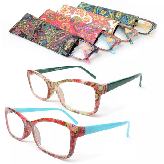 Reading Glasses w/ Paisley Pattern Springs Arms Fashion Readers + Matching Case