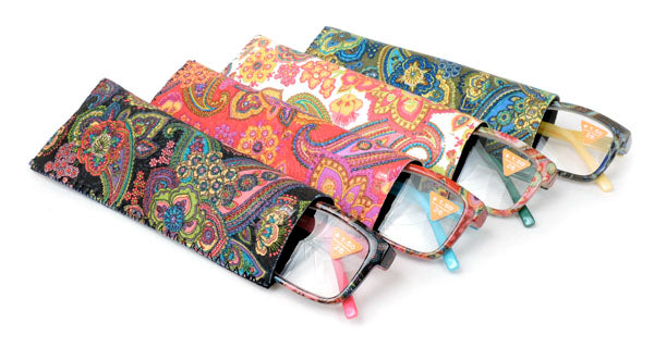 Reading Glasses w/ Paisley Pattern Springs Arms Fashion Readers + Matching Case