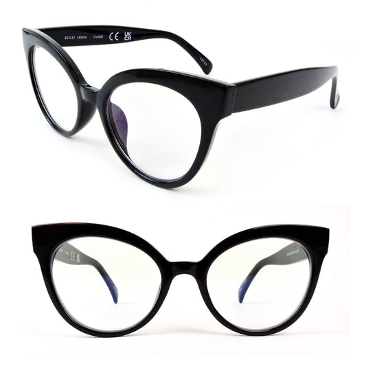 Clear Lenses Computer Glasses, Blue Light Blocking, Black Cat Eye Fashion Glasses
