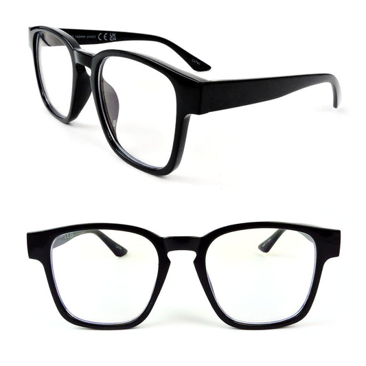 Clear Lenses Computer Glasses, Blue Light Blocking, Oversized Rectangle Black Glasses