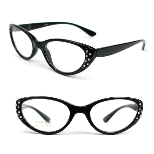 Cat Eye Black Tortoise White Crystal Decorated Women's Reading Glasses