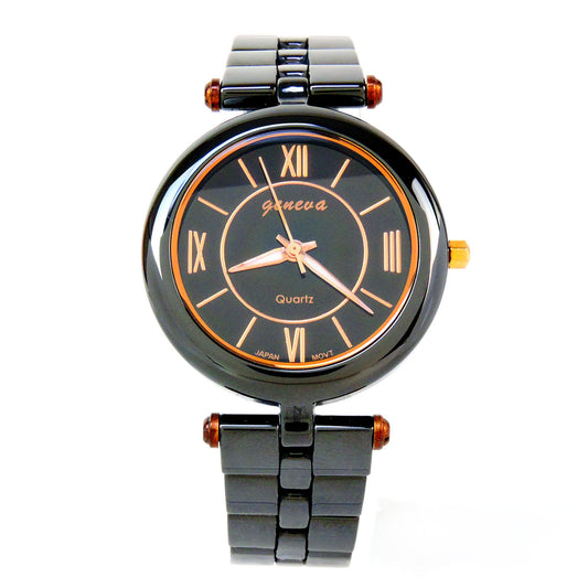 Geneva Women’s Ceramic Bracelet Watch – 34mm Case –Gun Black or White + Gift Box