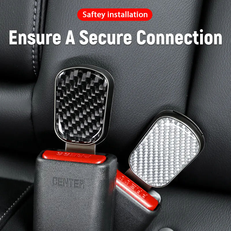 Carbon Fiber Seat Belt Buckle Clip – Alarm Silencer, Adjuster & Extender (2-Pack)