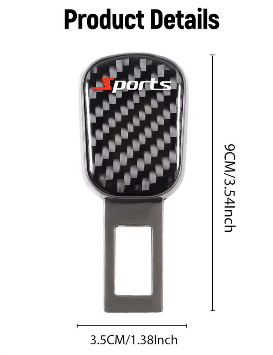 Carbon Fiber Seat Belt Buckle Clip – Alarm Silencer, Adjuster & Extender (2-Pack)