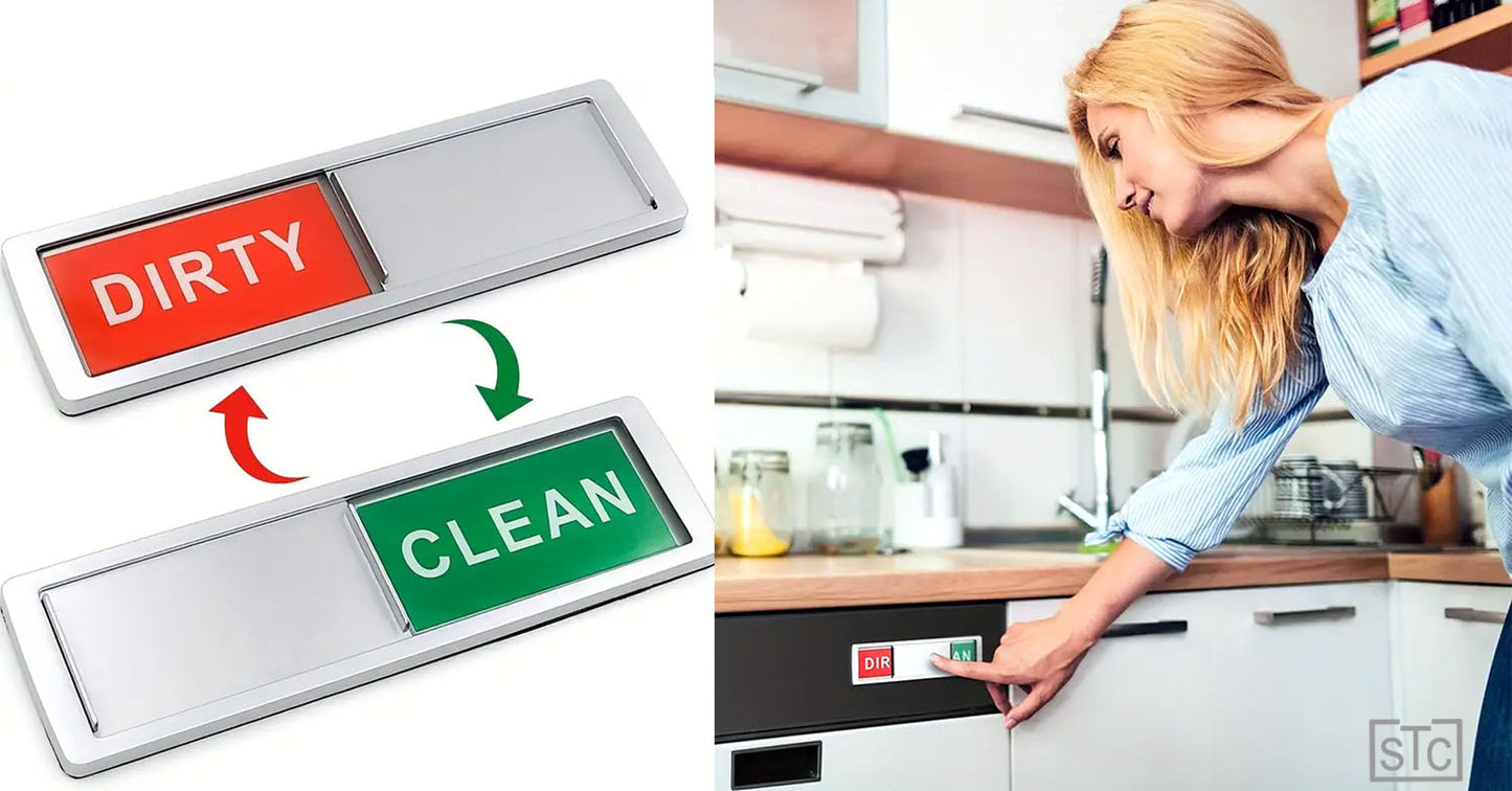 Clean Dirty Dishwasher Sign - Sleek Design - Kitchen Gadgets - Heavy Duty Magnet with Optional Stickers