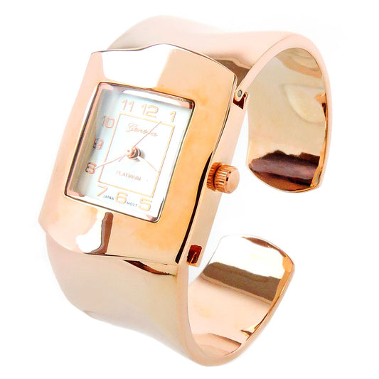 Rose Gold Square Face Shiny Bangle Cuff Watch