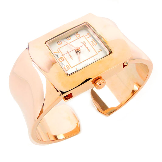 Rose Gold Square Face Shiny Bangle Cuff Watch