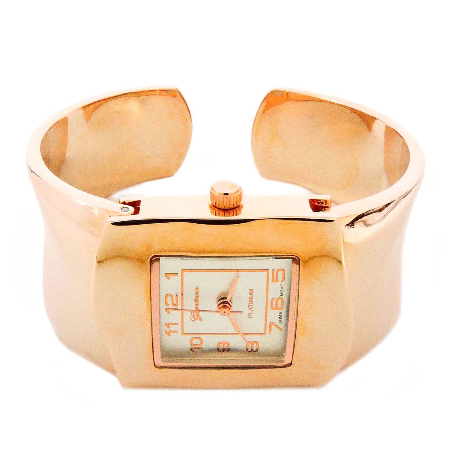 Rose Gold Square Face Shiny Bangle Cuff Watch