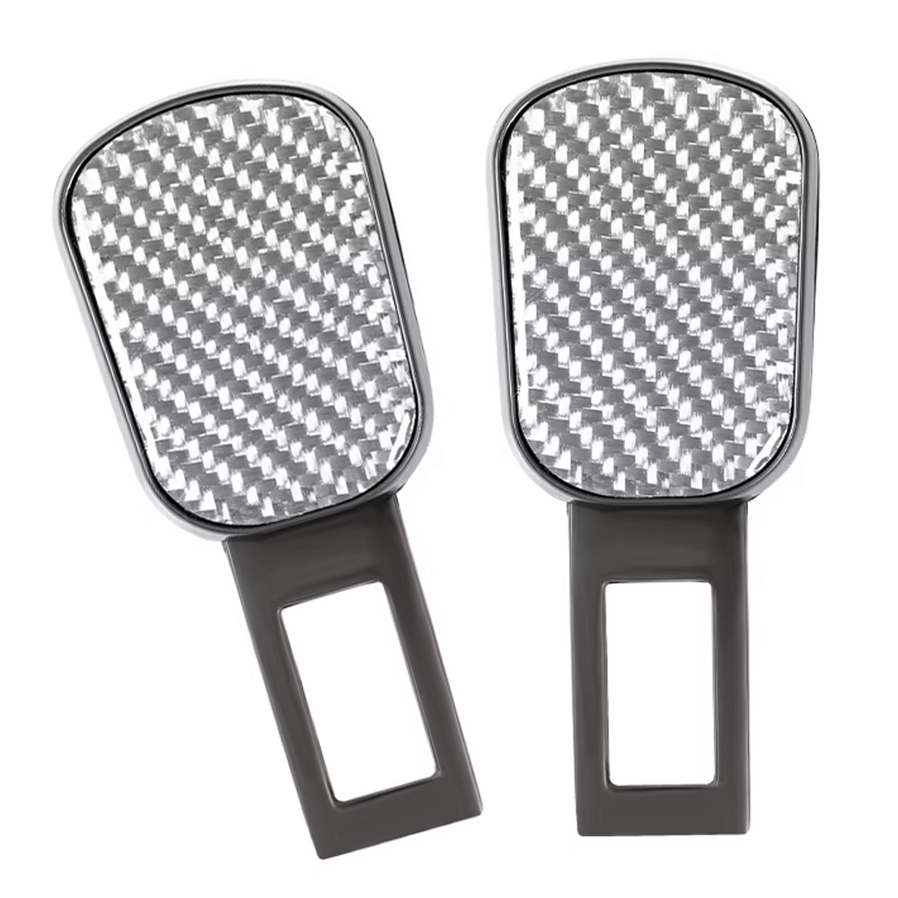 Carbon Fiber Seat Belt Buckle Clip – Alarm Silencer, Adjuster & Extender (2-Pack)