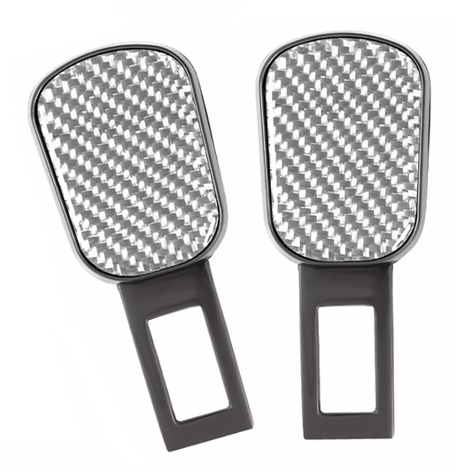 Carbon Fiber Seat Belt Buckle Clip – Alarm Silencer, Adjuster & Extender (2-Pack)