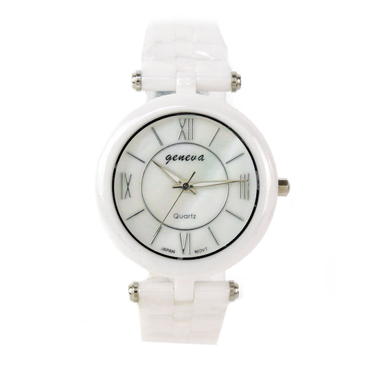 Geneva Women’s Ceramic Bracelet Watch – 34mm Case –Gun Black or White + Gift Box