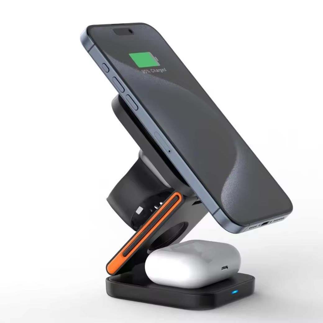 3 in 1 Wireless Compact Charger 15W Fast Charging Station Compatible with iPhone , AirPods and iWatch