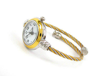 Two Tone Gold Silver Geneva Cable Band Ladies Bangle Watch