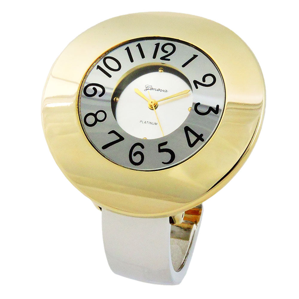 2Tone Metal Band 44 mm Large Ring Case Women's Bangle Cuff Watch