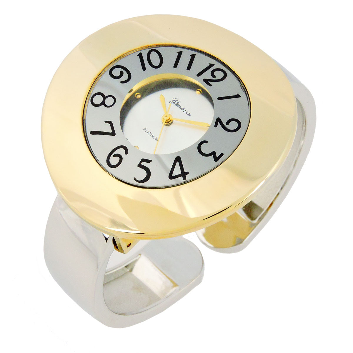 2Tone Metal Band 44 mm Large Ring Case Women's Bangle Cuff Watch