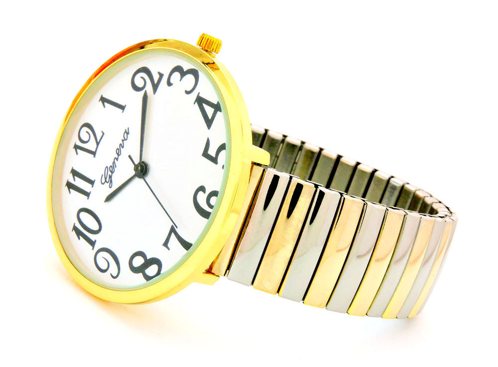 2Tone Super Large Face Easy to Read Stretch Band Watch