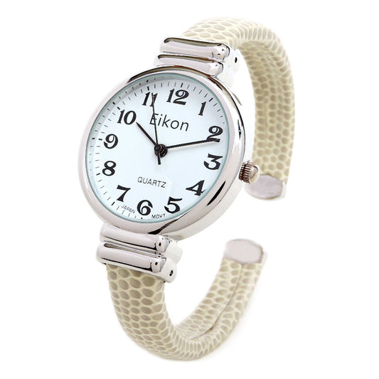 Beige Snake Style Band Slim Case Women's Bangle Cuff Watch