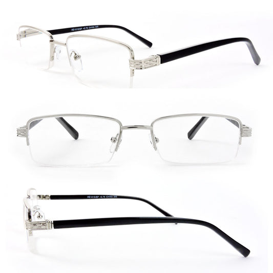 Semi-Rimless Rectangle Lenses Spring Hinges Reading Glasses