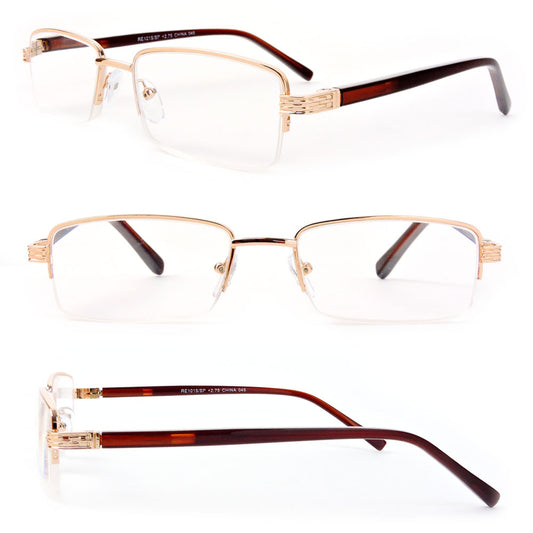 Semi-Rimless Rectangle Lenses Spring Hinges Reading Glasses