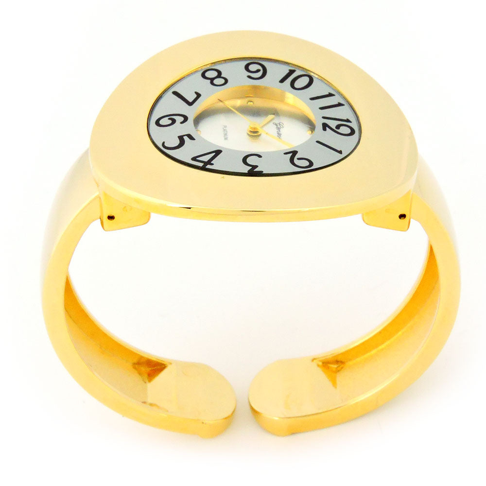 Gold Metal Band 44 mm Large Ring Case Women's Bangle Cuff Watch