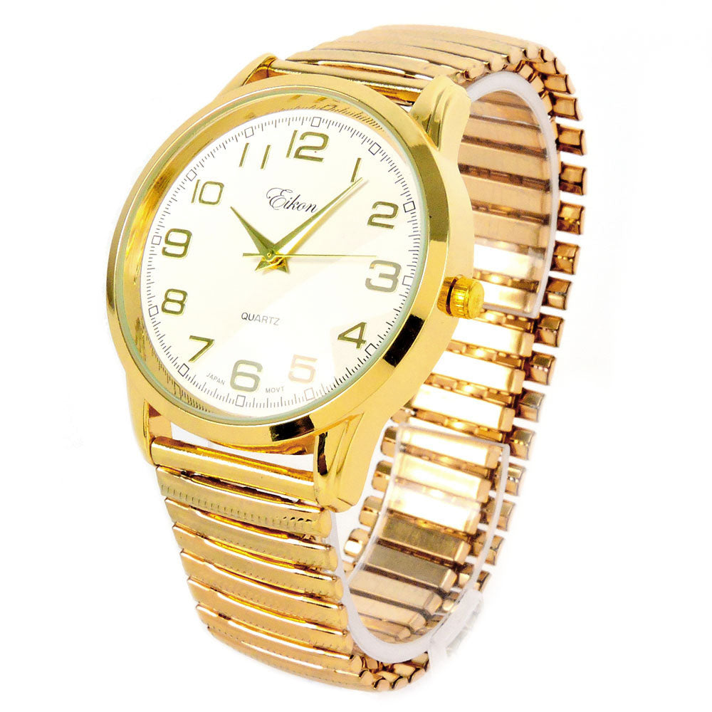 Gold Large Face Easy to Read Stretch Band Watch