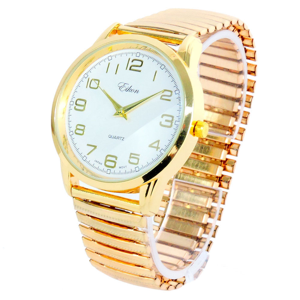 Gold Large Face Easy to Read Stretch Band Watch – ShowTime Collection