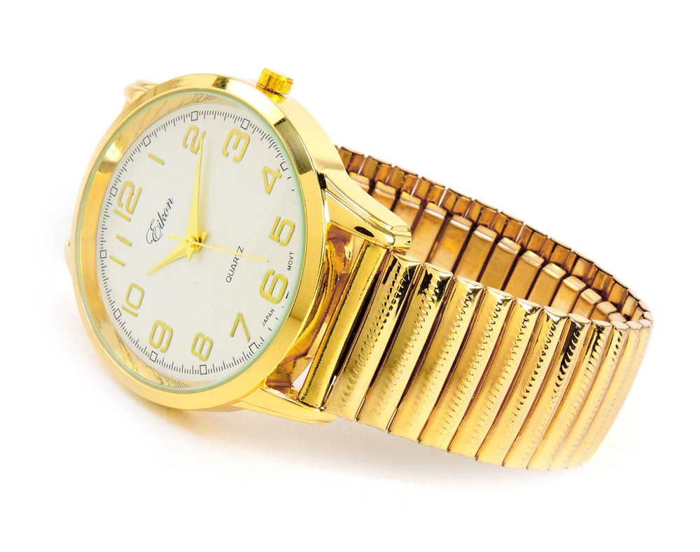 Gold Large Face Easy to Read Stretch Band Watch