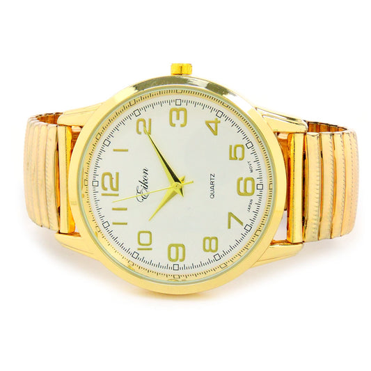 Gold Large Face Easy to Read Stretch Band Watch