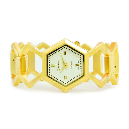 Gold Hexagon Shape Fashion Women's Bangle Cuff Watch