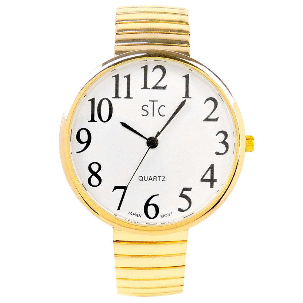 STC Gold Super Large Face Easy to Read Stretch Band Watch NIB