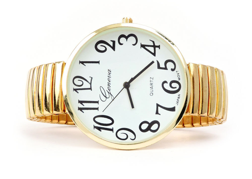 Gold Super Large Face Easy to Read Stretch Band Watch