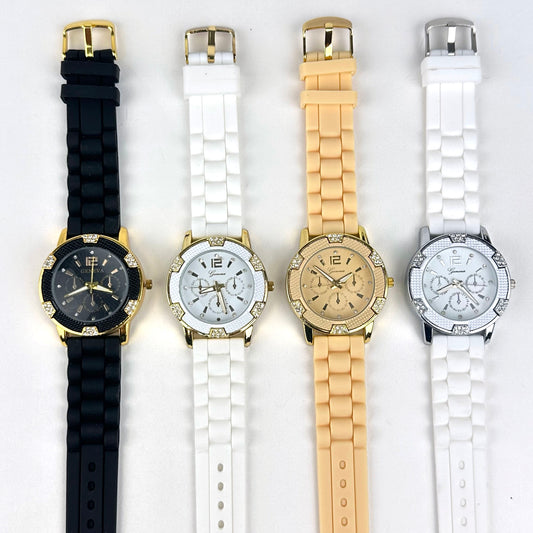 CLEARANCE SALE - Geneva Silicon Band Watch Wholesale 4 Colors Crystal Bezel Watches for Women