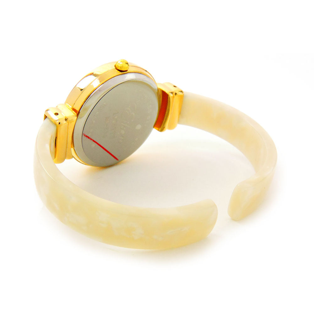 White Gold Acrylic Band Round Face Women's Bangle Cuff Watch