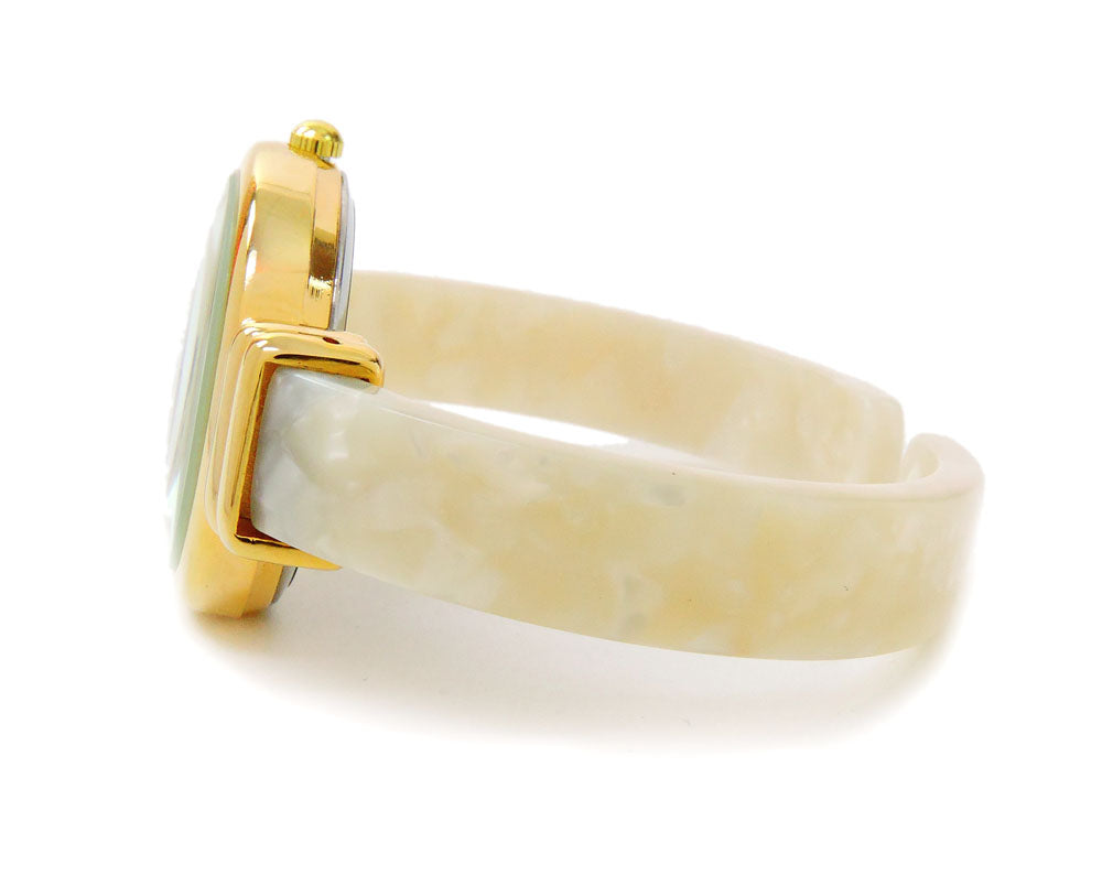 White Gold Acrylic Band Round Face Women's Bangle Cuff Watch