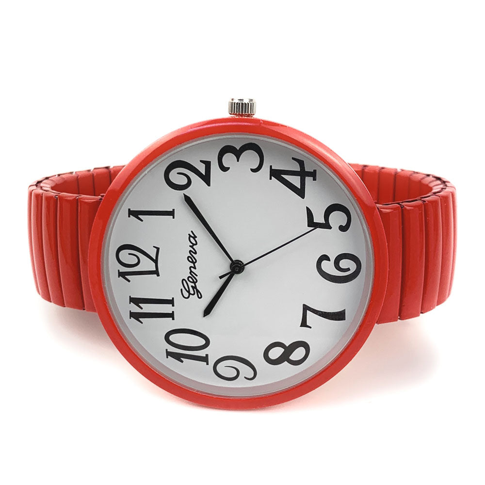 Hot Red Super Large Face Easy to Read Stretch Band Watch