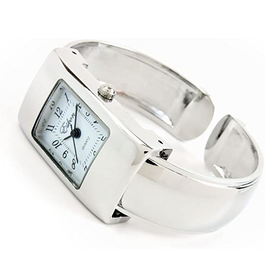 Clearance Sale - Silver Snake Style Band Rectangle Case Women's Bangle Cuff Watch