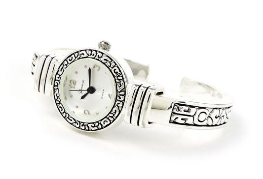 Silver Western Style Decorated Bangle Cuff Watch for Women