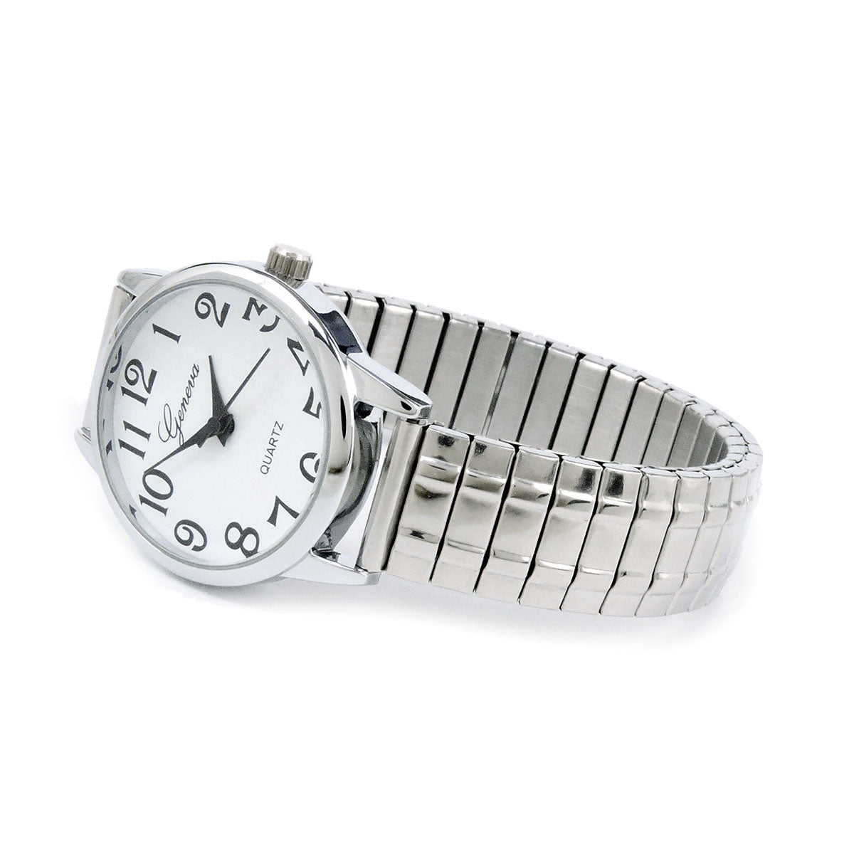 Silver Medium Size Face Easy to Read Stretch Band Watch