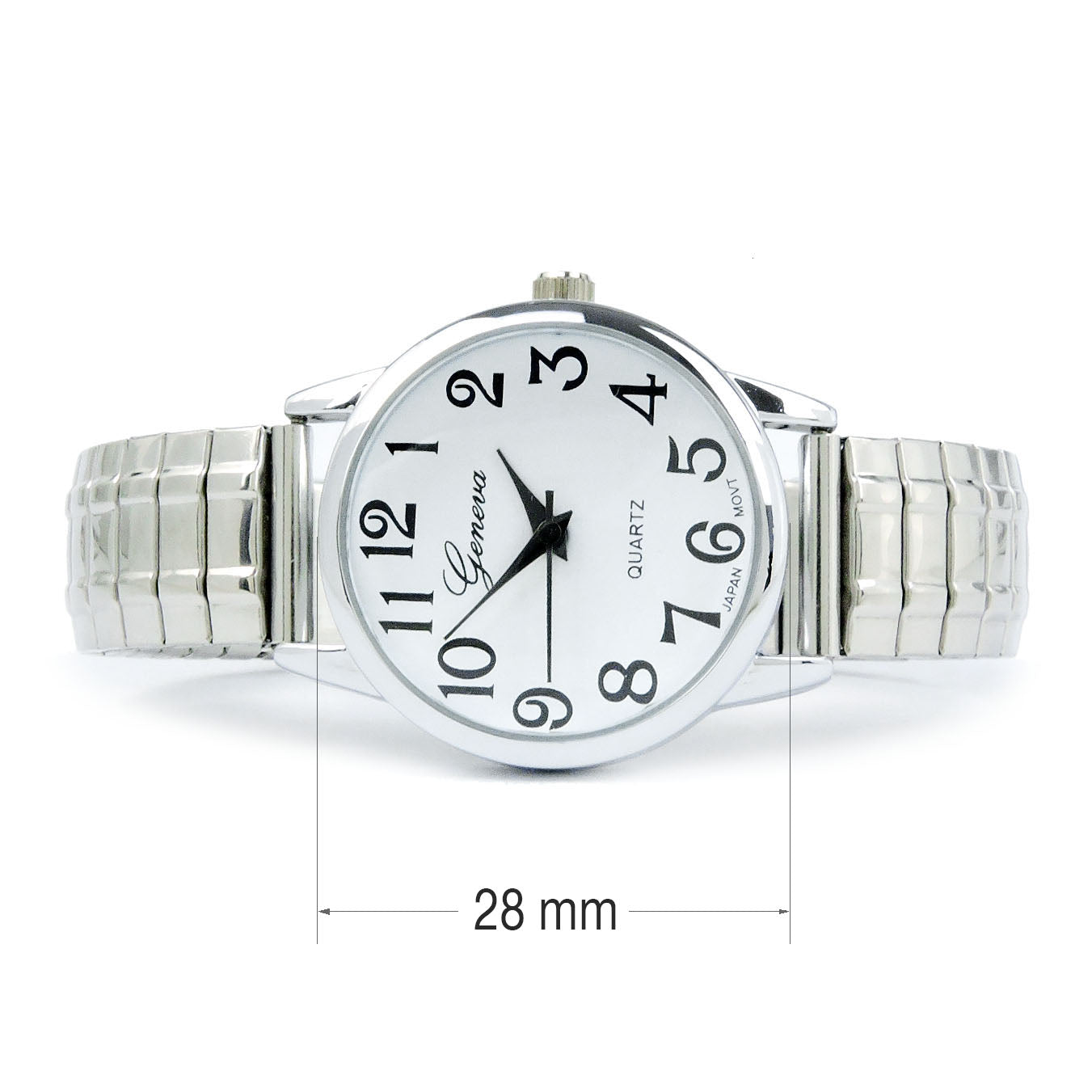 Silver Medium Size Face Easy to Read Stretch Band Watch
