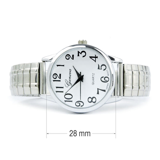 Silver Medium Size Face Easy to Read Stretch Band Watch
