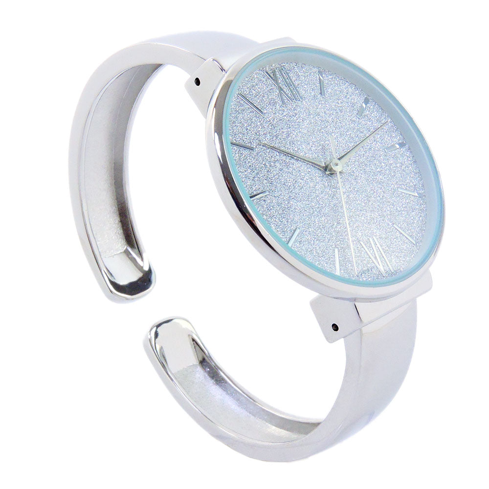 Silver Round Face Glittered Dial Fashion Women's Bangle Cuff Watch