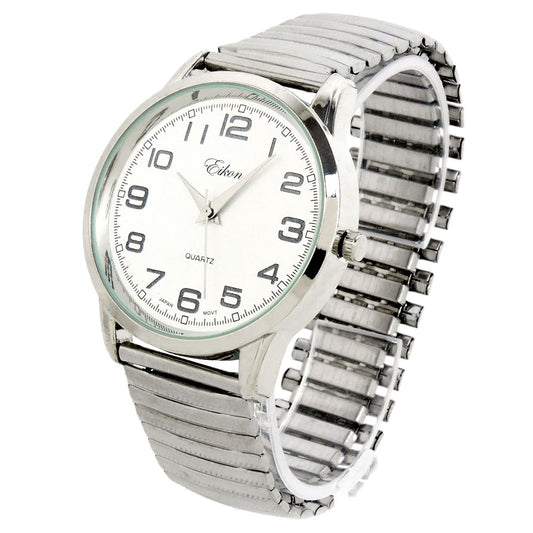 Silver Large Face Easy to Read Stretch Band Watch