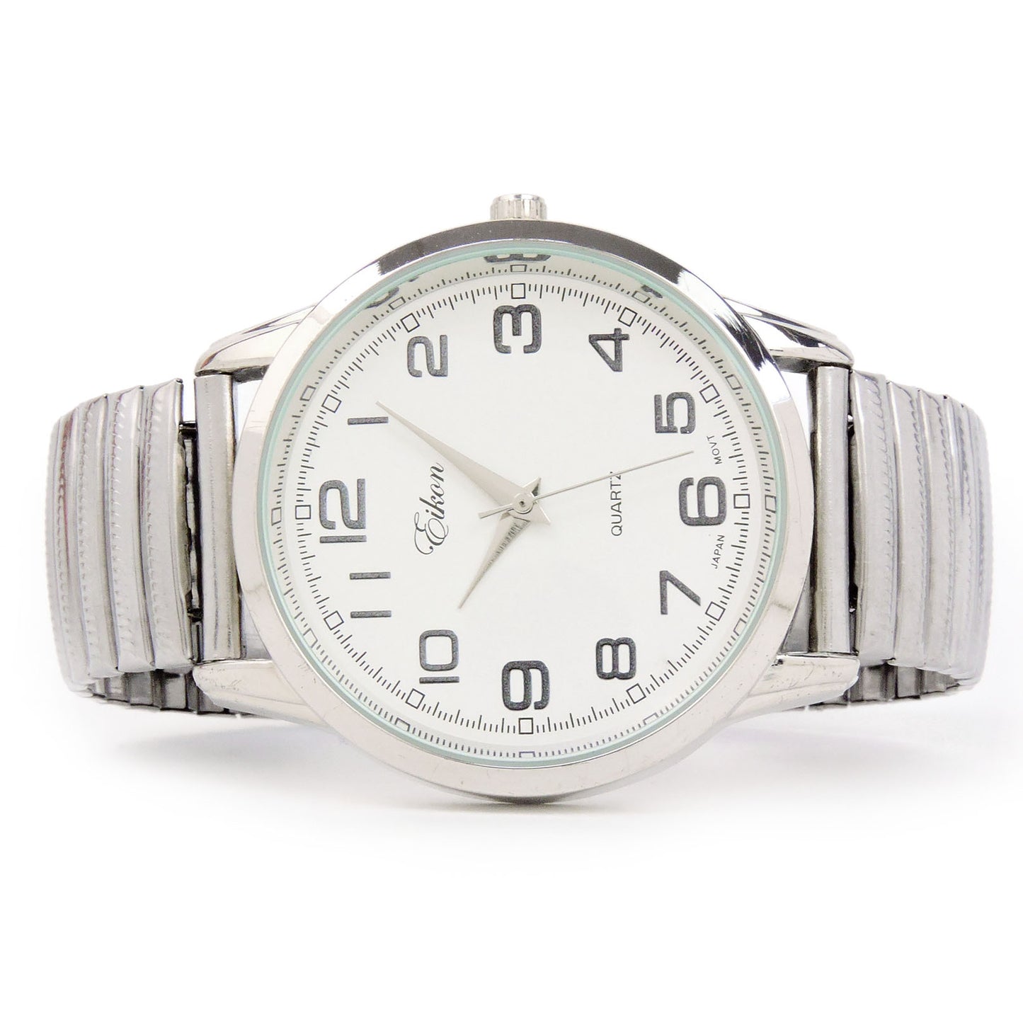 Silver Large Face Easy to Read Stretch Band Watch