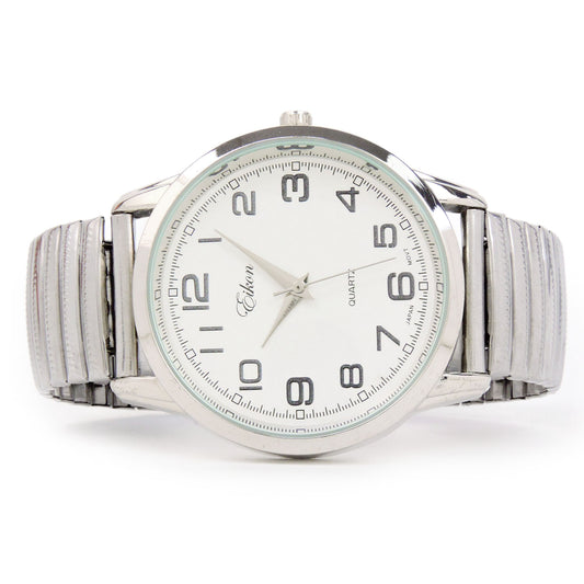 Silver Large Face Easy to Read Stretch Band Watch