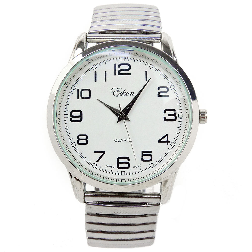 Silver Large Face Easy to Read Stretch Band Watch