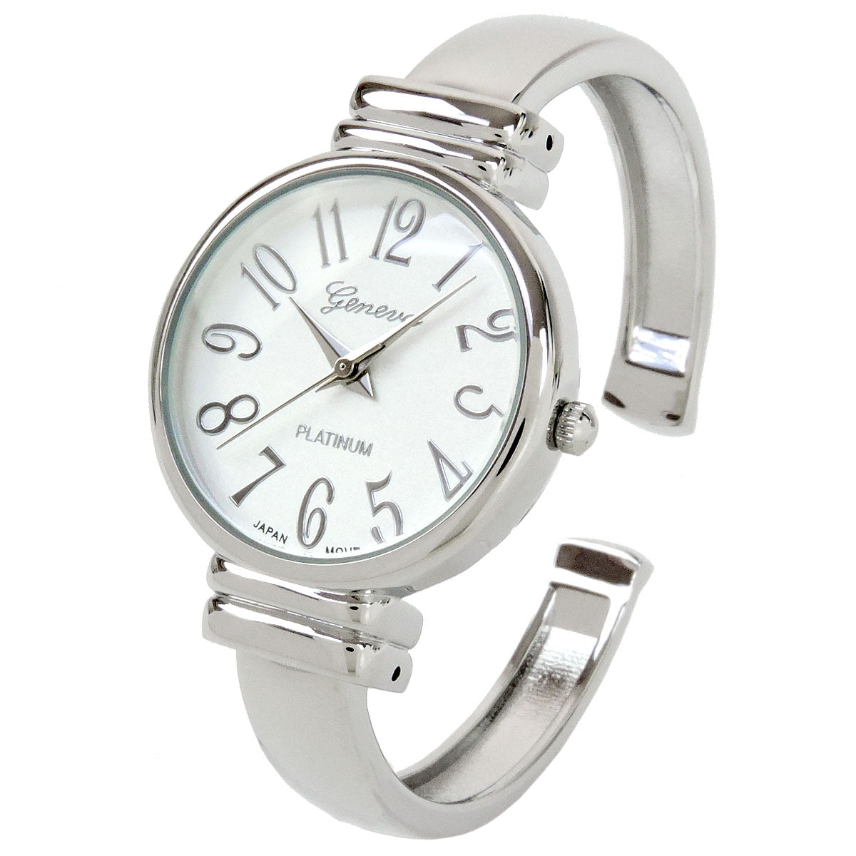Geneva Silver Slim Case Women's Bangle Cuff Watch