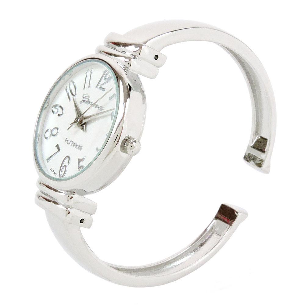 Geneva Silver Slim Case Women's Bangle Cuff Watch