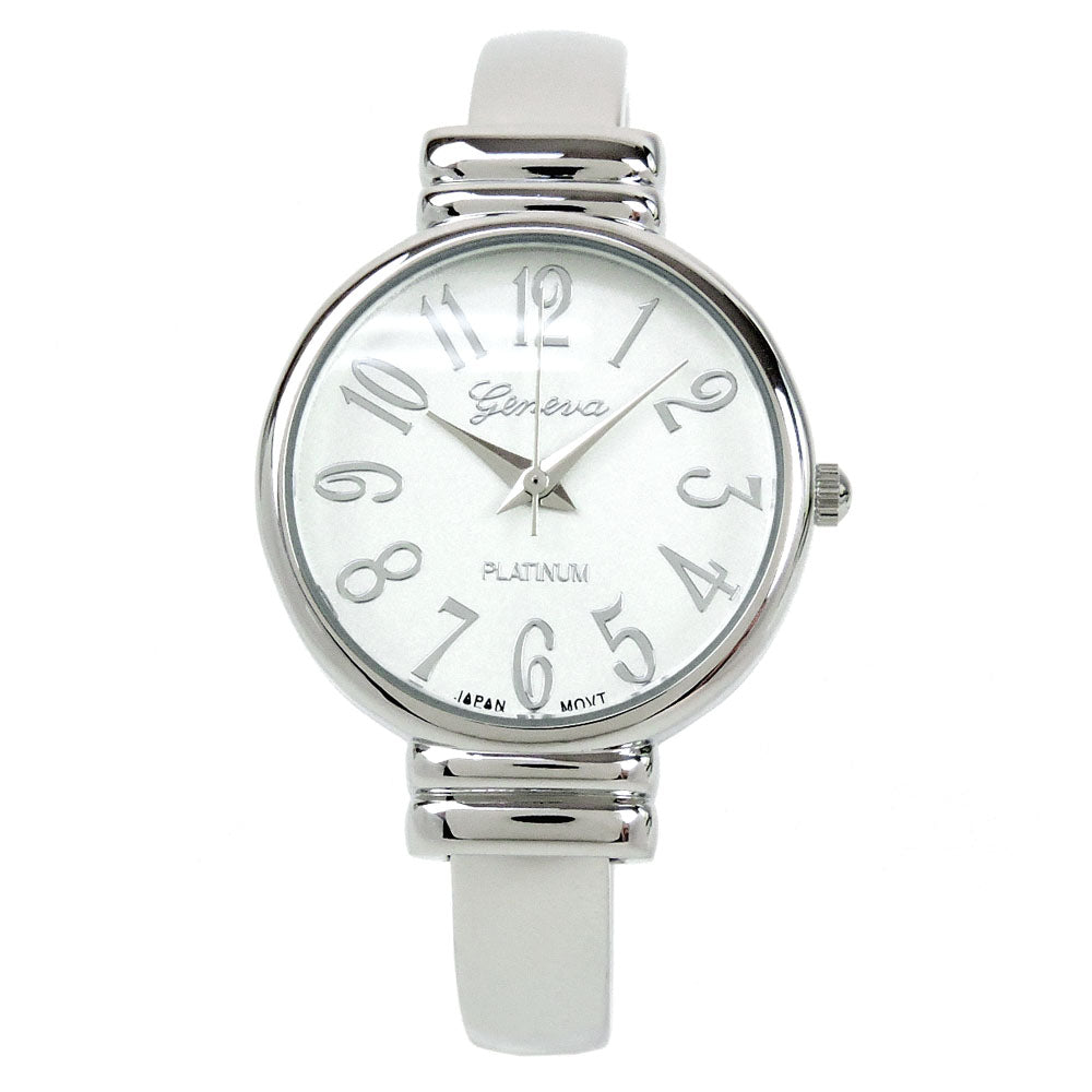 Geneva Silver Slim Case Women's Bangle Cuff Watch