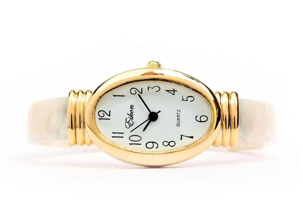 White Gold Acrylic Band Oval Face Women's Eikon Bangle Cuff WATCH