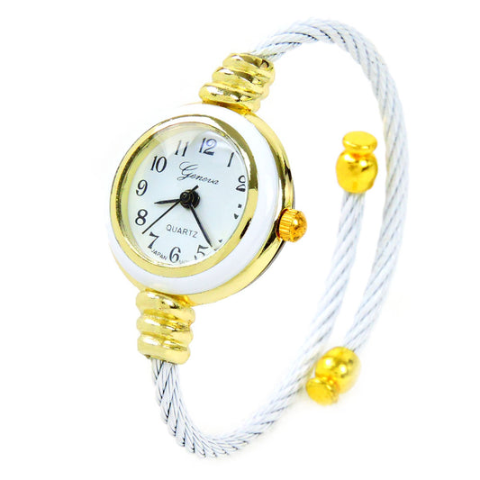 White Gold Geneva Cable Band Ladies Bangle Watch